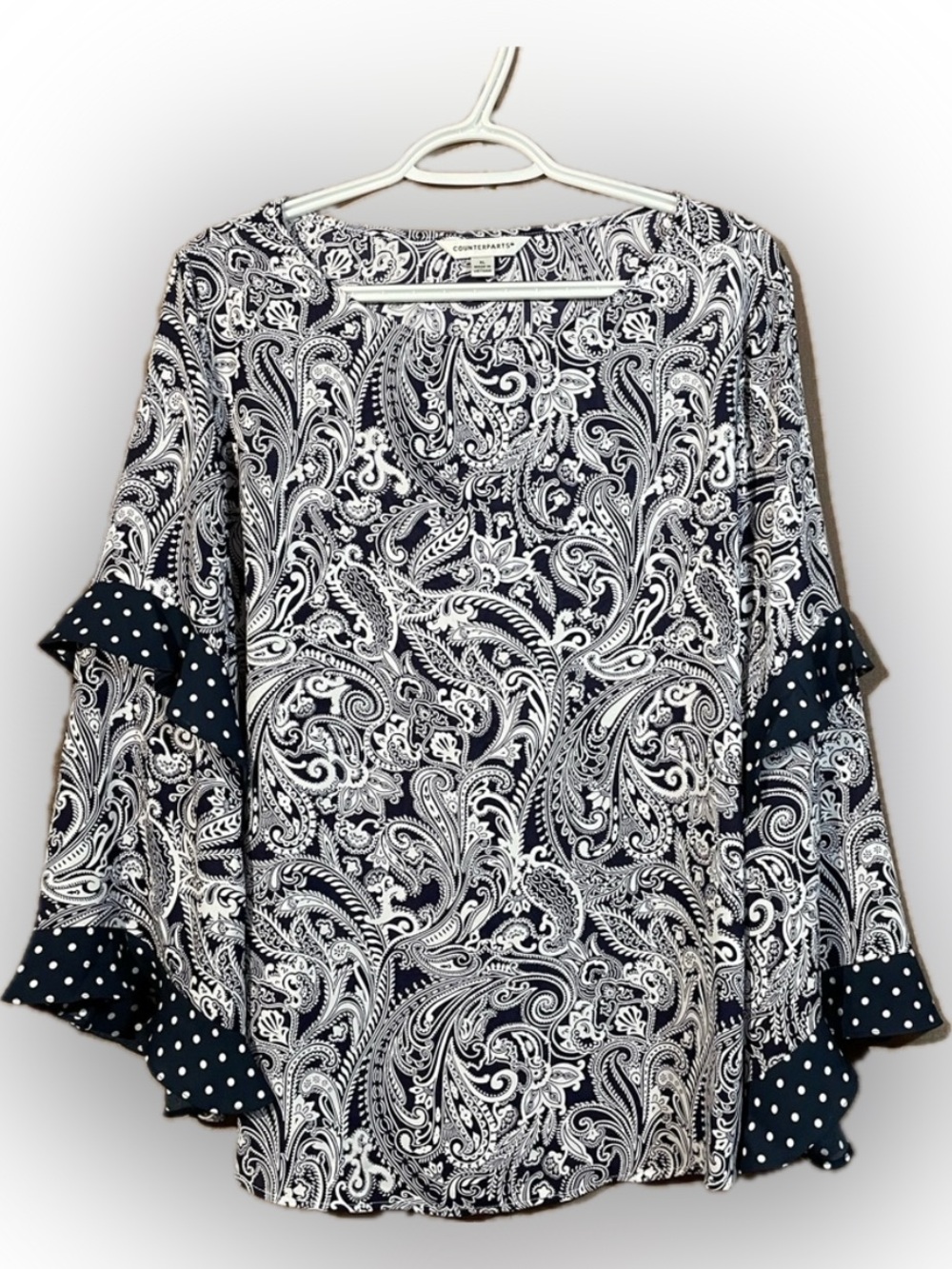 NWT Counterparts XL Paisley Blouse - Navy and White Boho, Grandmacore